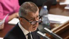 Premiér Andrej Babiš při projevu ve sněmovně před hlasováním o důvěře vládě