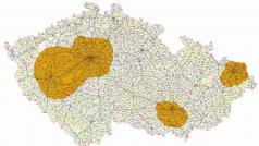 Orientační mapa pokrytí signálem multiplexu ČRo DAB+ na teleskopickou anténu.