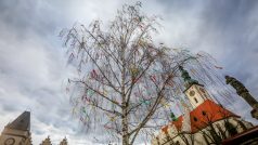 Na Žižkově náměstí v Táboře byl loni vztyčen velikonoční strom. Bříza je ozdobená pentlemi.