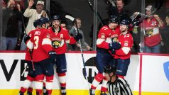 Hokejisté Floridy se radují ze vstřeleného gólu proti Carolině. PO dalším vítězství je dělí už jediný krok od postupu do finále play-off NHL