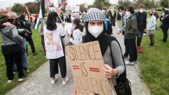 Příznivci Palestiny demonstrovali za svobodu Palestiny. U Izraelské ambasády je čekali podporovatelé Izraele. Policie k sobě obě skupiny nepustila.