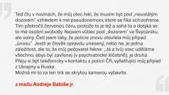 Dopis Andreje Babiše mladšího do redakce TV Seznam.