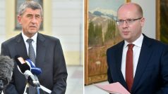 Ministr financí Andrej Babiš a premiér Bohuslav Sobotka