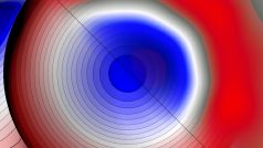Srovnání teoretické předpovědi nerovnoměrného rozložení elektronového náboje na halogenovém atomu bromu a výsledků experimentu