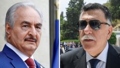 Polní maršál Chalífa Haftar a premiér libyjské mezinárodně uznávané vlády Faíz Sarrádž