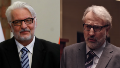 Vlevo ministr zahraničí Witold Waszczykowski, vpravo jeho seriálová podoba, kterou ztvárnil Roland Nowak