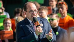 Zahájení předvolební roadshow koalice Spolu nazvané Teď jde o všechno! v Praze. Na snímku Marek Výborný (KDU-ČSL)