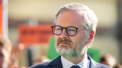 Premiér Petr Fiala (ODS) na zahájení předvolební roadshow koalice Spolu nazvané Teď jde o všechno! v Praze
