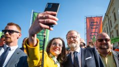 Premiér Petr Fiala (ODS) na zahájení předvolební roadshow koalice Spolu nazvané Teď jde o všechno! v Praze