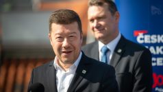 Předseda hnutí SPD Tomio Okamura na tiskové konferenci k oznámení koalice do sněmovních voleb