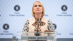 Ministryně obrany Jana Černochová (ODS) na tiskové konferenci po jednání vlády