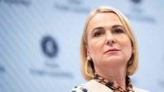Ministryně obrany Jana Černochová (ODS) na tiskové konferenci po jednání vlády