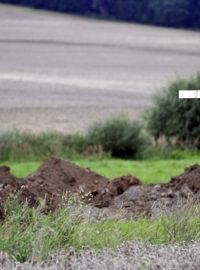 Dřevěný kříž v místě údajného hrobu Němců u Dobronína na Jihlavsku.