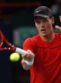 Tomáš Berdych během vítězného utkání proti Britu Murraymu