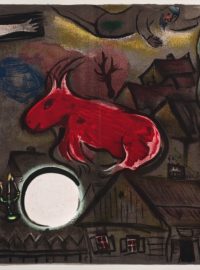 Marc Chagall: Kristus, červený volek a Madona, 1950, Litograﬁe Charlese Soliera, Městská muzea v Žitavě
