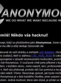 Takto vypadal web Intergramu po napadení hackery ze skupiny Anonymous