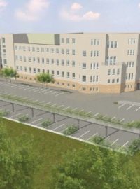 Vizualizace parkovacího domu v sokolovské nemocnici