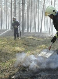 Hasiči již druhý den bojují s rozsáhlým lesním požárem u Bzence na Hodonínsku