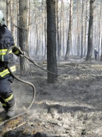 Hasiči dohašují lesní požár u Bzence