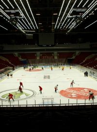 Trénink českých hokejistů v Malmö