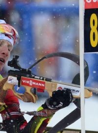 Mistrovství světa v biatlonu 12. února v Novém Městě na Moravě, trénink mužů. Na snímku je Ondřej Moravec.