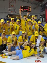 Finále play off basketbalové ligy žen, 4. zápas, BK IMOS Brno - ZVVZ USK Praha 2. května v Brně. Basketbalistky ZVVZ USK Praha získaly potřetí za sebou mistrovský titul.