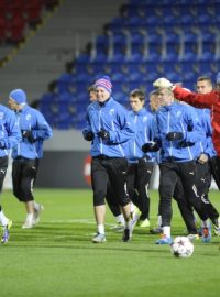 Plzeňští fotbalisté na pondělním tréninku před duelem s CSKA