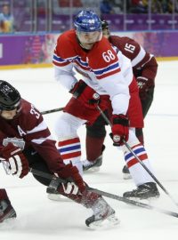 Jaromír Jágr se střelecky prosadil na olympijských hrách v Soči i proti Lotyšsku.