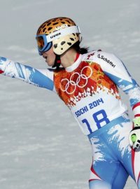 Rakušanka Anna Fenningerová se raduje v cíli olympijského závodu