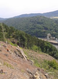 Horní Žleb u Děčína, sanace svahu. Odborníci začali zajišťovat místo odkud se skála utrhla