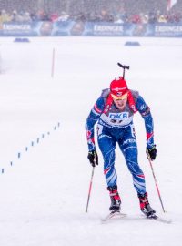 Michal Šlesingr v cílové rovince sprintu v německém Ruhpoldingu