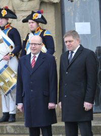 Setkání předsedy české vlády Bohuslava Sobotky se slovenským premiérem Robertem Ficem a rakouským kancléřem Wernerem Faymannem na Mohyle míru na Brněnsku