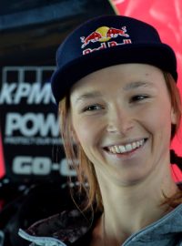 Snowboardistka Šárka Pančochová na tiskové konferenci při příležitosti Světového poháru ve Špindlerově Mlýně