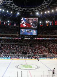 O2 arena během základní skupiny MS v hokeji 2015 Česko vs. Francie