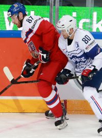 MS hokej 2015. Základní skupina Česko vs. Francie: Jakub Nakládal a Teddy de Costa