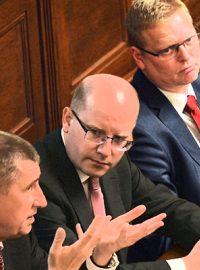Andrej Babiš, Bohuslav Sobotka a Pavel Bělobrádek (fotokoláž)