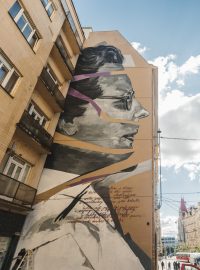 Mural připomínající 75. výročí justiční vraždy Milady Horákové