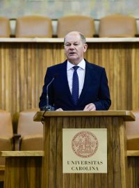 Německý kancléř Olaf Scholz vystoupil s přednáškou na Univerzitě Karlově