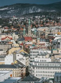 Pohled na historické centrum Liberece z budovy Krajského úřadu Libereckého kraje