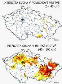 Intenzita sucha v půdním profilu 10. února