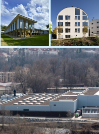 Stavbami roku 2019 jsou vzdělávací a výcvikové středisko UPO Velké Poříčí (vlevo nahoře), budova DRN v Praze (druhá zleva), přestavba a rozšíření čistírny odpadních vod na pražském Císařském ostrově (dole), mateřská škola Nová Ruda ve Vratislavicích nad Nisou (uprostřed nahoře), Ájurvédský pavilon v Počátkách (druhá zprava) a Corso Pod Lipami v Řevnicích (první zprava)
