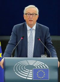 Předseda Evropské komise Jean-Claude Juncker při projevu v Evropském parlamentu ve Štrasburku.