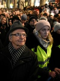 Navzdory chladu a dešti proti návrhu v centru Budapešti demonstrovalo asi 1000 až 2000 lidí.