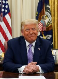 Americký prezident Donald Trump po oznámení mírového úspěchu na Středním východě.