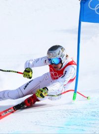 Ester Ledecká během olympijského závodu super-G.