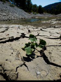 Francii sužují vedra. Břeh jezera Le Broc je vyschlý, země tam suchem popraskala