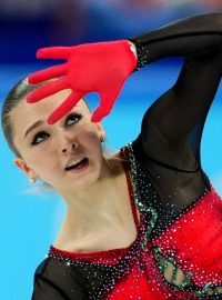 Kamila Valijevová v týmové soutěži na olympiádě v Pekingu