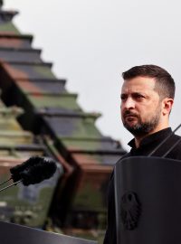 Ukrajinský prezident Volodymyr Zelenskyj a systém protivzdušné obrany Patriot