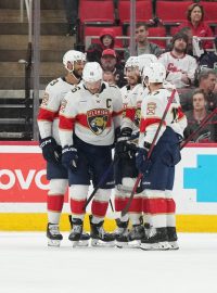 Hokejidé Floridy slaví gól proti Carolině v semifinále NHL