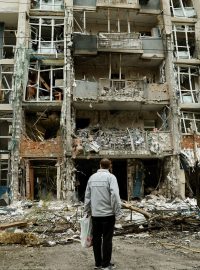 Následky ruského dronového útoku v Kyjevě